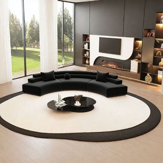 Cozee Sofa + curved black sofa + liqana
