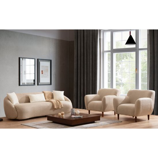 Leen Sofa + cappuccino fabric sofa with wooden legs + liqana
