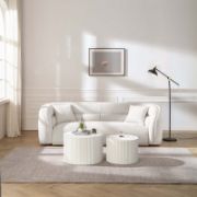 CocoonBouclé Sofa + Curved Bouclé Sofa with Solid Wood Frame + liqana