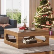 Elara Table + farmhouse-style coffee table with adjustable LED lighting + liqana