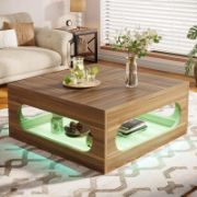 Elara Table + farmhouse-style coffee table with adjustable LED lighting + liqana