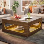 Elara Table + farmhouse-style coffee table with adjustable LED lighting + liqana