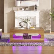 Elara Table + farmhouse-style coffee table with adjustable LED lighting + liqana
