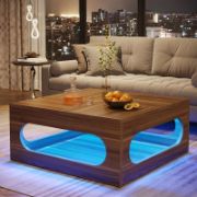 Elara Table + farmhouse-style coffee table with adjustable LED lighting + liqana