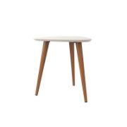Tripe Table + mid-century inspired triangular side table + liqana
