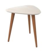 Tripe Table + mid-century inspired triangular side table + liqana
