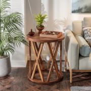 Exir Table + rustic wooden side table + liqana