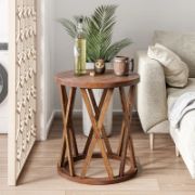 Exir Table + rustic wooden side table + liqana