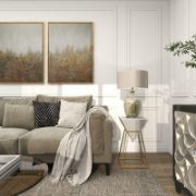 Perla Table + geometric inverted pyramid side table + liqana