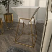 Perla Table + geometric inverted pyramid side table + liqana