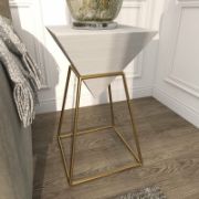 Perla Table + geometric inverted pyramid side table + liqana