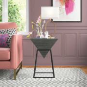 Perla Table + geometric inverted pyramid side table + liqana