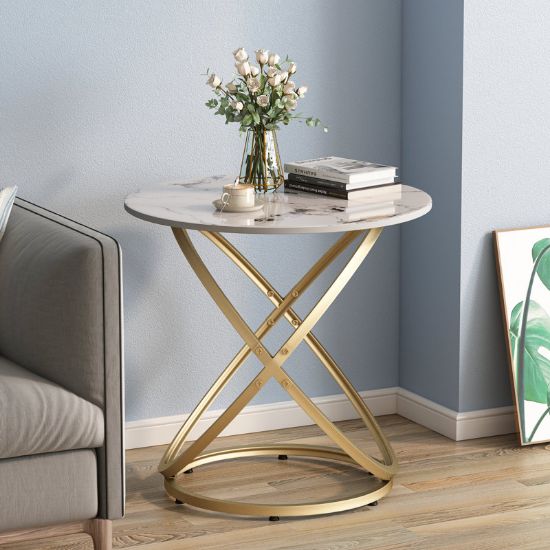 Quenty Table + decorative marble pattern side table + liqana