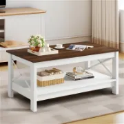 Vira Table + classic coffee table with functional lower shelf + liqana