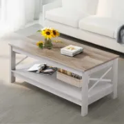 Vira Table + classic coffee table with functional lower shelf + liqana