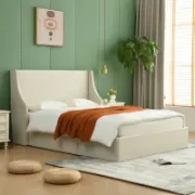 Modern Bed with Hydraulic Storage and Wingback Headboard