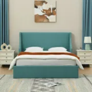 Modern Bed with Hydraulic Storage and Wingback Headboard