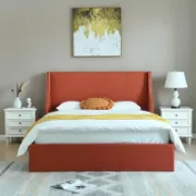 Modern Bed with Hydraulic Storage and Wingback Headboard