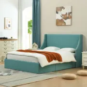 Modern Bed with Hydraulic Storage and Wingback Headboard