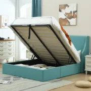 Modern Bed with Hydraulic Storage and Wingback Headboard